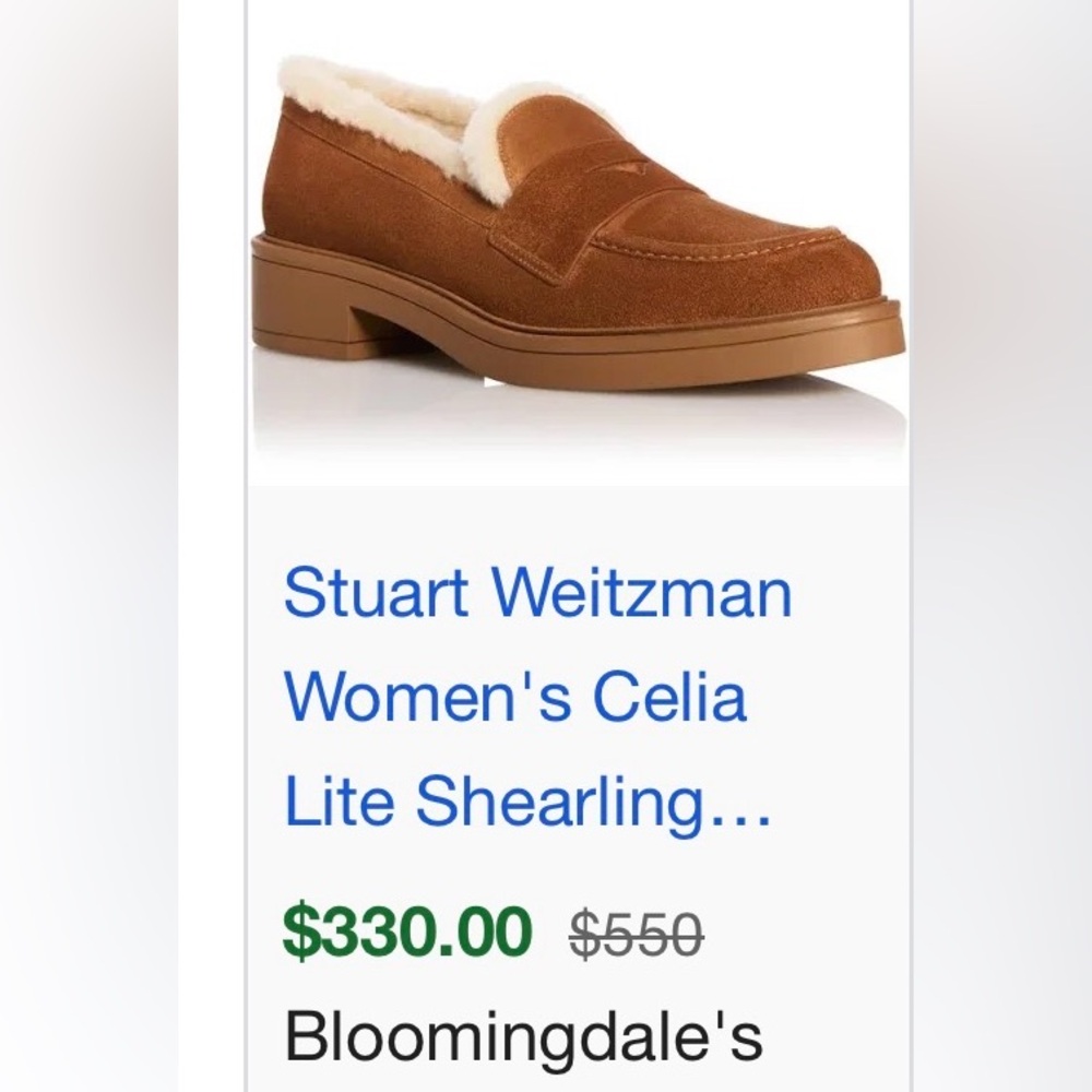 Celia Stuart Weitzman Chestnut Suede Shearling Loafers 7 new floor display
